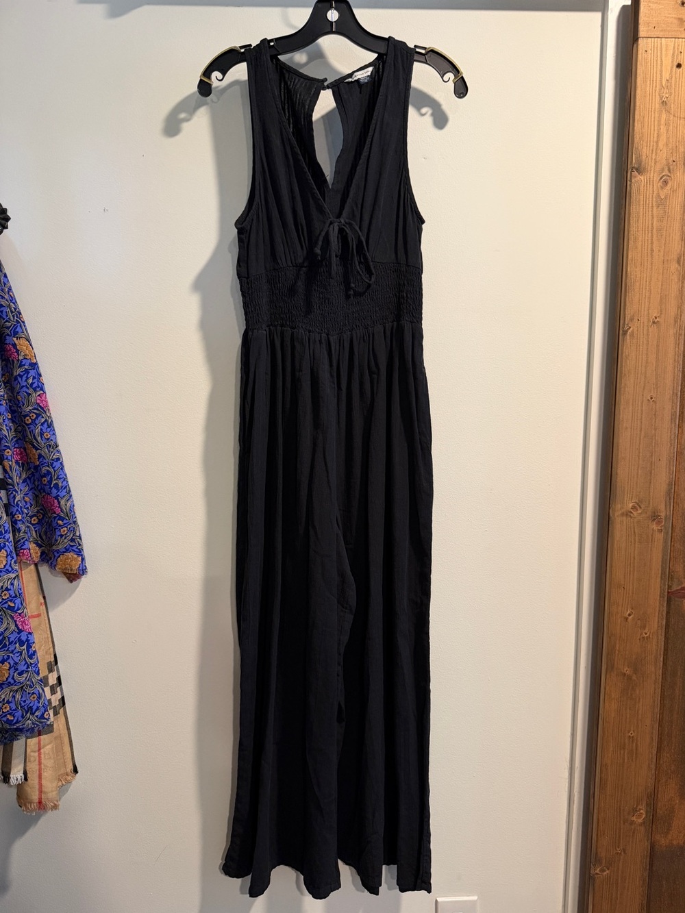 American Eagle Outfitters Black Sleeveless Maxi Jumpsuit with Smocked Waist